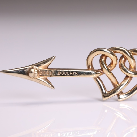 Marcel Boucher 1950's Blue Sapphire Double Heart And Arrow Brooch - Picture 4 of 6